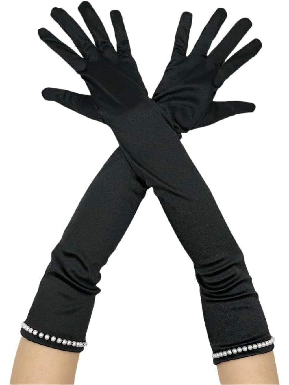 Women's -Black 1920s Elbow Length Stretchy Satin Long Opera Gloves